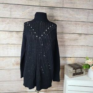 NWT BCBGMAXAZRIA Sequin Tunic Funnel Neck Black Sweater Size‎ Extra Extra Small